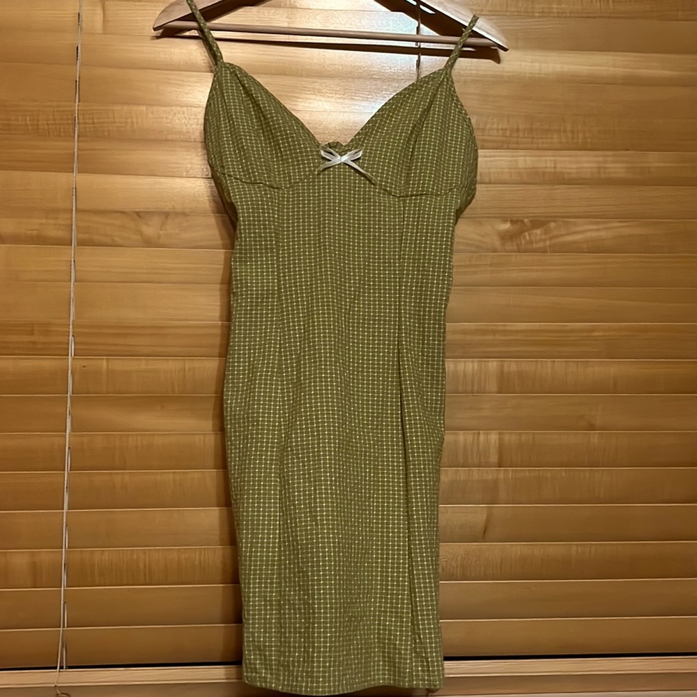 green plaid minimalist dress